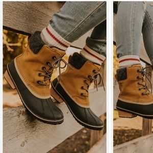 • Sorel • Slim Pack ll Winter Snow Boots Waterproof Elk Tan Gray Black Womens 9